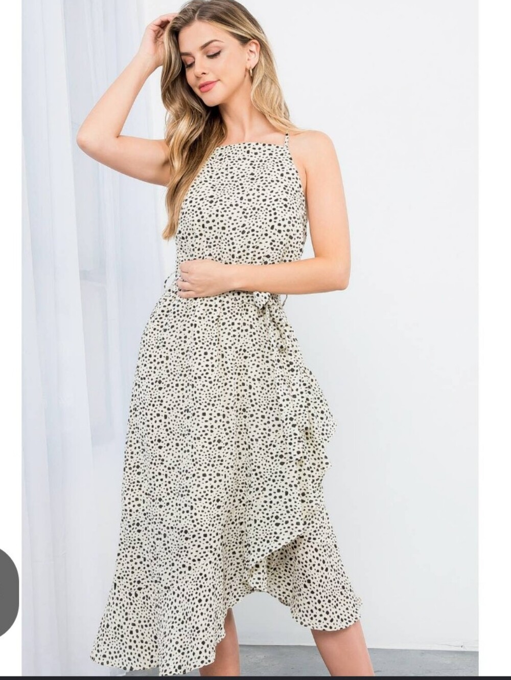 THML Cream and Black Dot Halter High-Low Dress